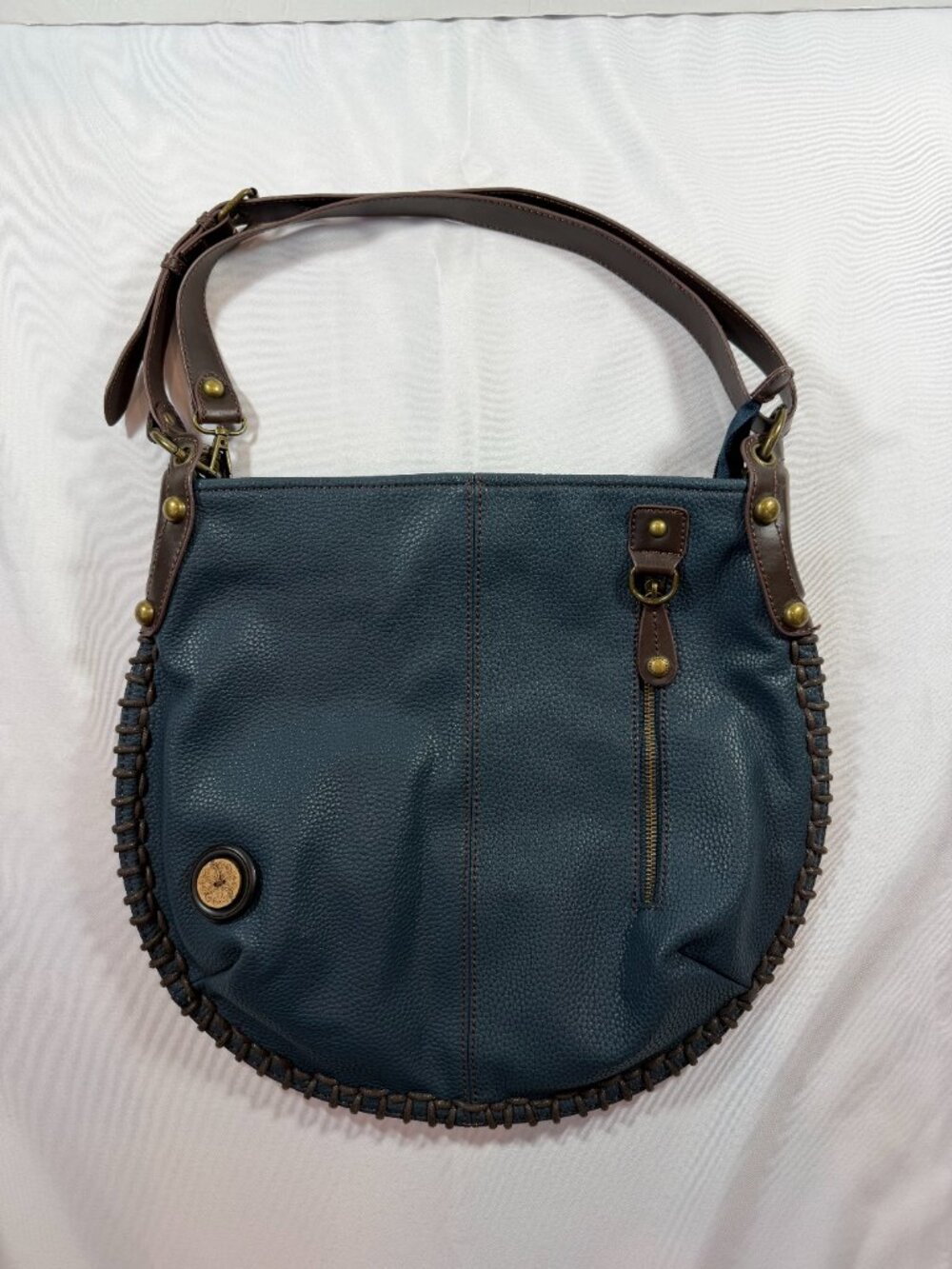 Chala Large Vegan Pebble Leather Hobo Bag With Whipstitching, Dark Teal EUC